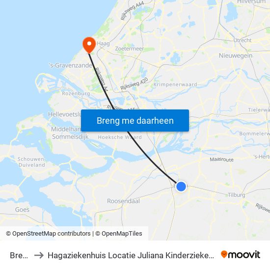 Breda to Hagaziekenhuis Locatie Juliana Kinderziekenhuis map