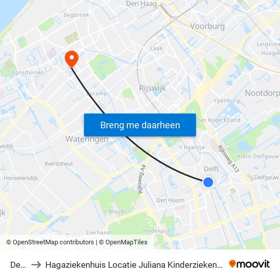 Delft to Hagaziekenhuis Locatie Juliana Kinderziekenhuis map