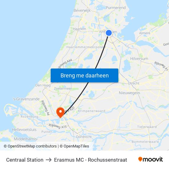 Centraal Station to Erasmus MC - Rochussenstraat map