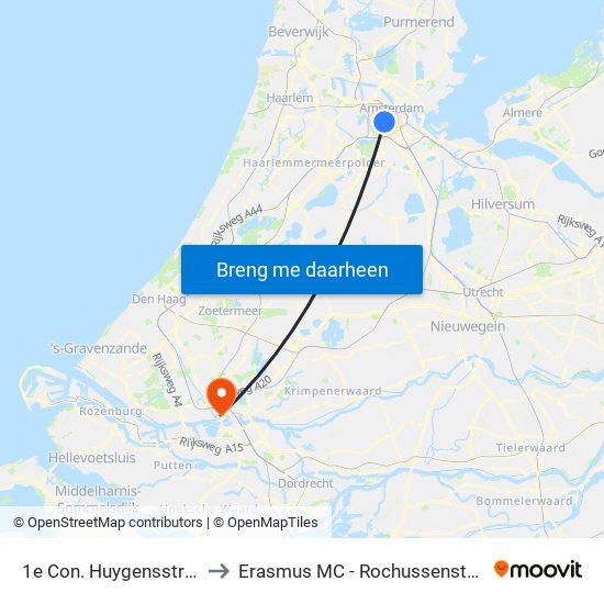 1e Con. Huygensstraat to Erasmus MC - Rochussenstraat map