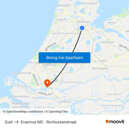 Zuid to Erasmus MC - Rochussenstraat map