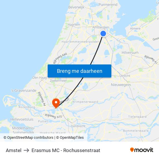Amstel to Erasmus MC - Rochussenstraat map