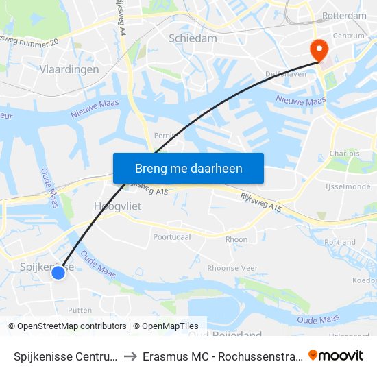 Spijkenisse Centrum to Erasmus MC - Rochussenstraat map