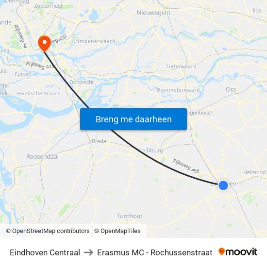 Eindhoven Centraal to Erasmus MC - Rochussenstraat map