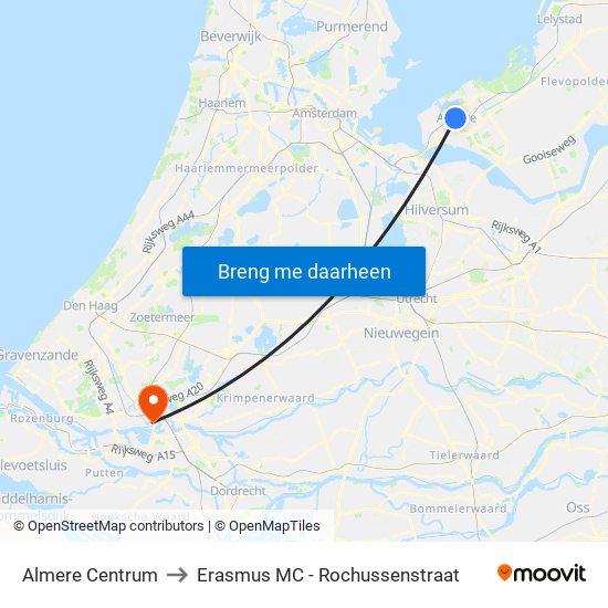 Almere Centrum to Erasmus MC - Rochussenstraat map