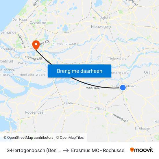 'S-Hertogenbosch (Den Bosch) to Erasmus MC - Rochussenstraat map