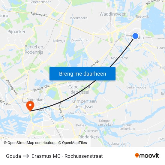 Gouda to Erasmus MC - Rochussenstraat map