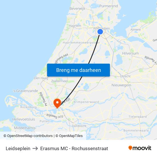 Leidseplein to Erasmus MC - Rochussenstraat map