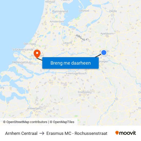 Arnhem Centraal to Erasmus MC - Rochussenstraat map