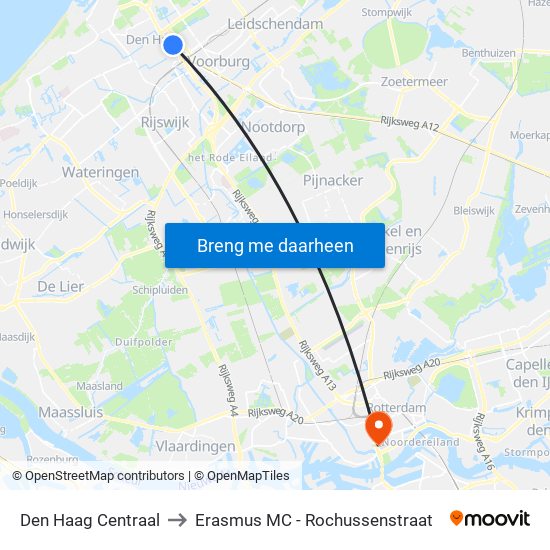 Den Haag Centraal to Erasmus MC - Rochussenstraat map