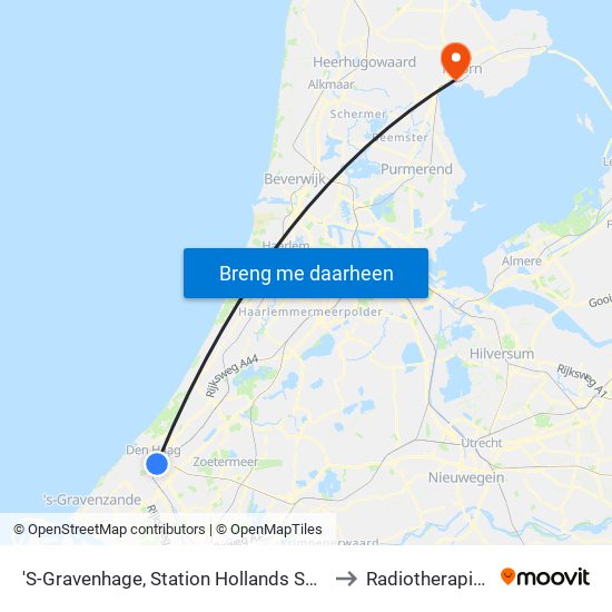 'S-Gravenhage, Station Hollands Spoor (Perron A) to Radiotherapie Vumc map