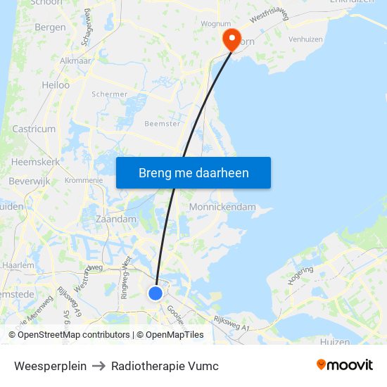 Weesperplein to Radiotherapie Vumc map