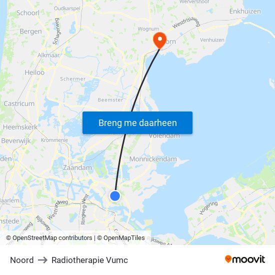 Noord to Radiotherapie Vumc map