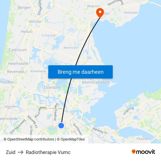 Zuid to Radiotherapie Vumc map