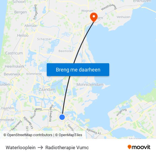 Waterlooplein to Radiotherapie Vumc map