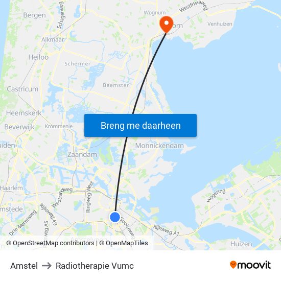 Amstel to Radiotherapie Vumc map