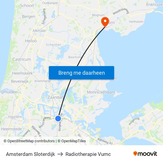 Amsterdam Sloterdijk to Radiotherapie Vumc map