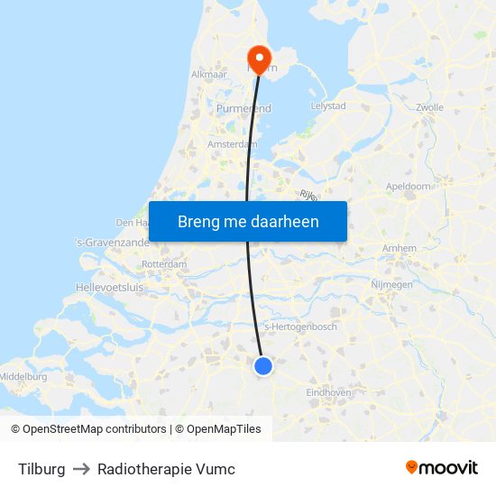 Tilburg to Radiotherapie Vumc map