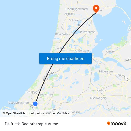Delft to Radiotherapie Vumc map