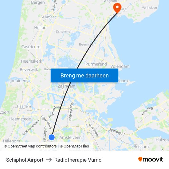 Schiphol Airport to Radiotherapie Vumc map