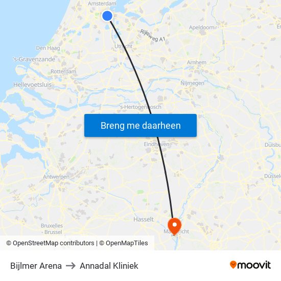 Bijlmer Arena to Annadal Kliniek map