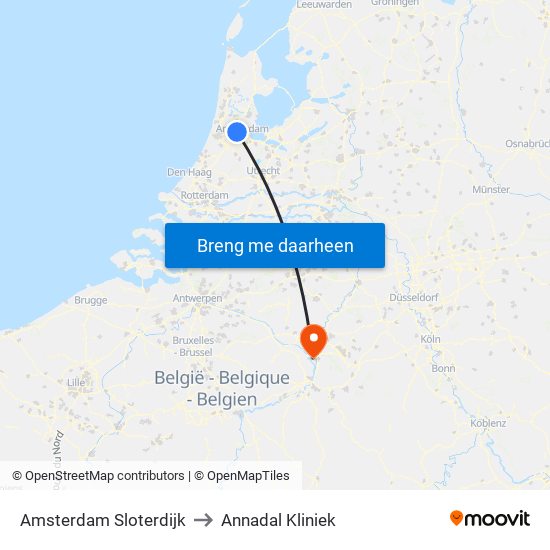 Amsterdam Sloterdijk to Annadal Kliniek map