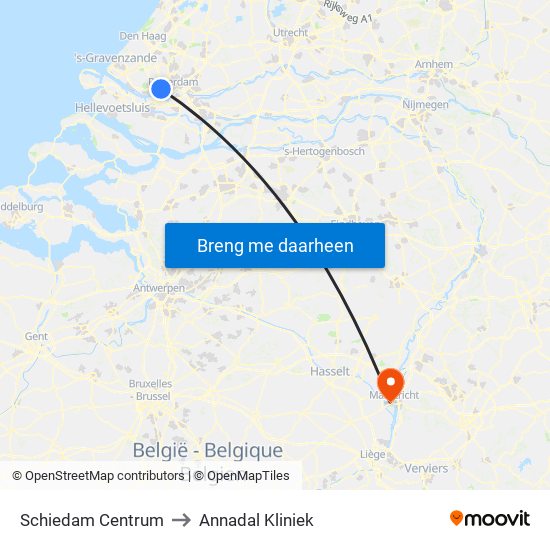 Schiedam Centrum to Annadal Kliniek map
