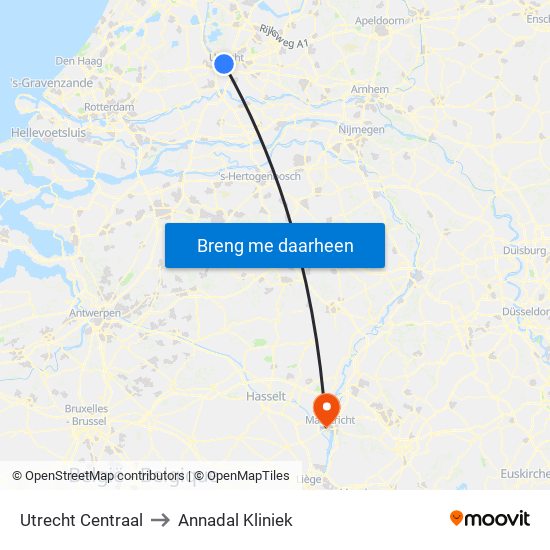 Utrecht Centraal to Annadal Kliniek map