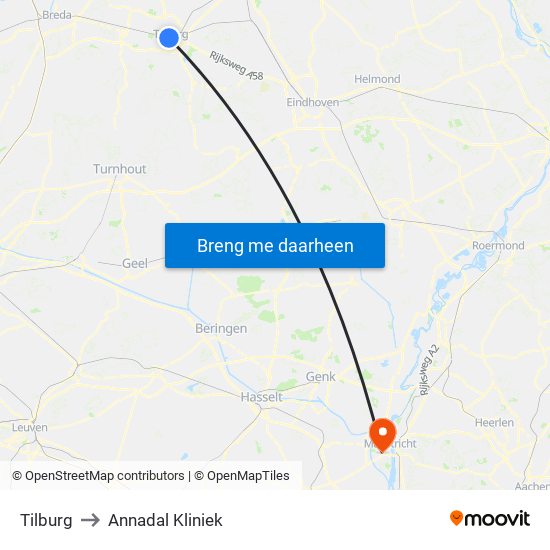 Tilburg to Annadal Kliniek map