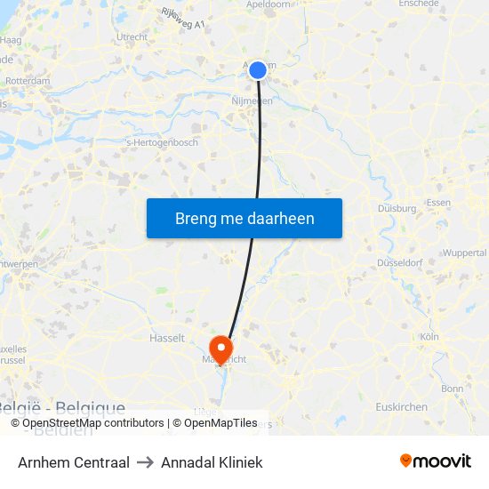 Arnhem Centraal to Annadal Kliniek map