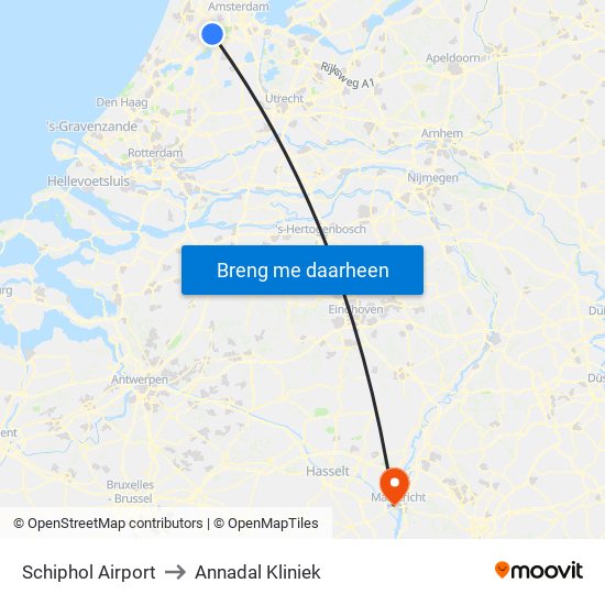 Schiphol Airport to Annadal Kliniek map