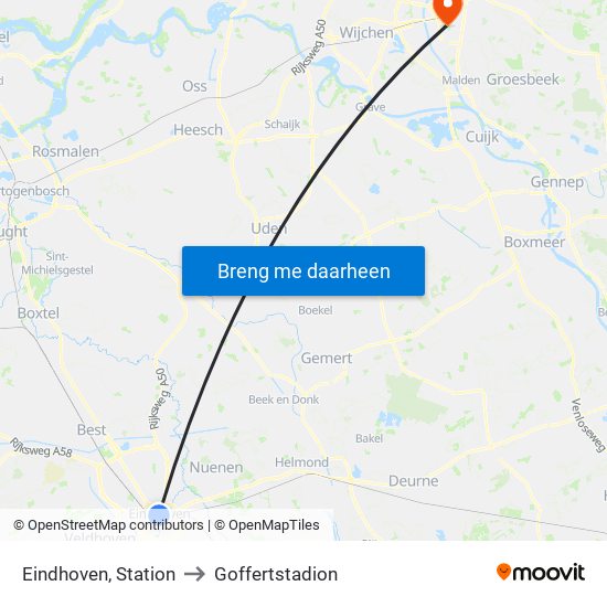 Eindhoven, Station to Goffertstadion map