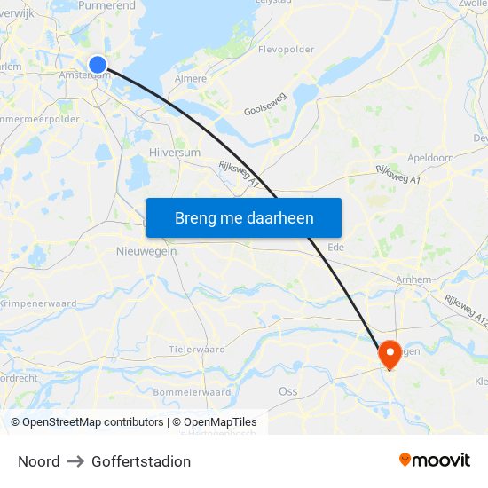 Noord to Goffertstadion map