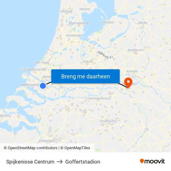 Spijkenisse Centrum to Goffertstadion map