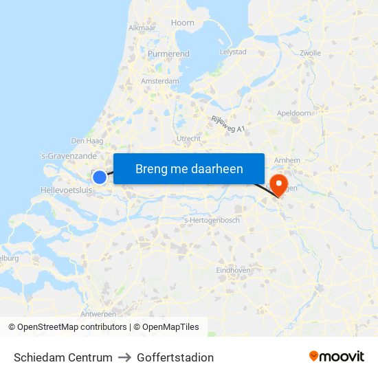 Schiedam Centrum to Goffertstadion map