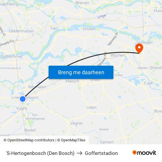 'S-Hertogenbosch (Den Bosch) to Goffertstadion map