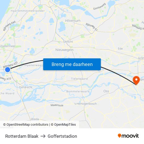 Rotterdam Blaak to Goffertstadion map