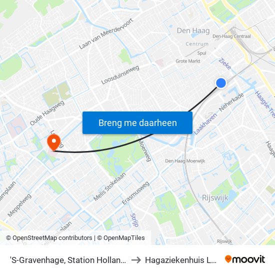 'S-Gravenhage, Station Hollands Spoor (Perron A) to Hagaziekenhuis Locatie Leyweg map