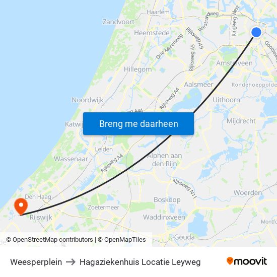 Weesperplein to Hagaziekenhuis Locatie Leyweg map