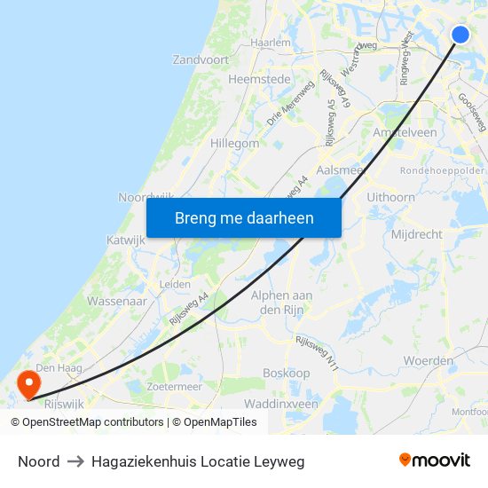 Noord to Hagaziekenhuis Locatie Leyweg map