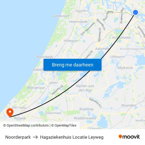 Noorderpark to Hagaziekenhuis Locatie Leyweg map