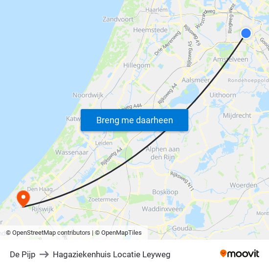 De Pijp to Hagaziekenhuis Locatie Leyweg map