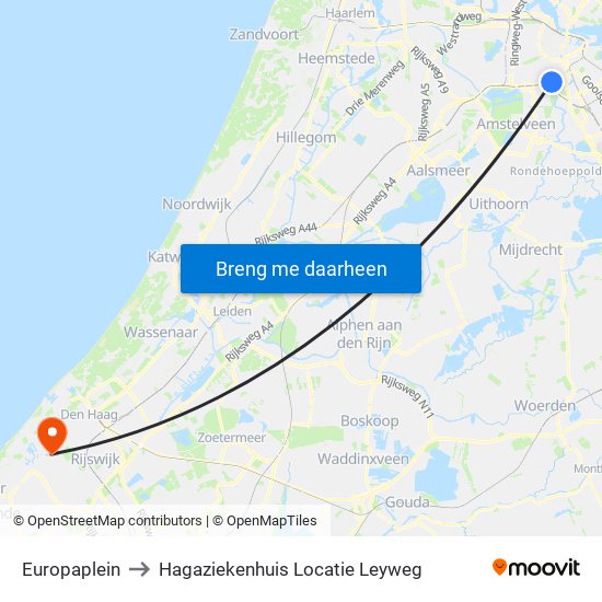 Europaplein to Hagaziekenhuis Locatie Leyweg map