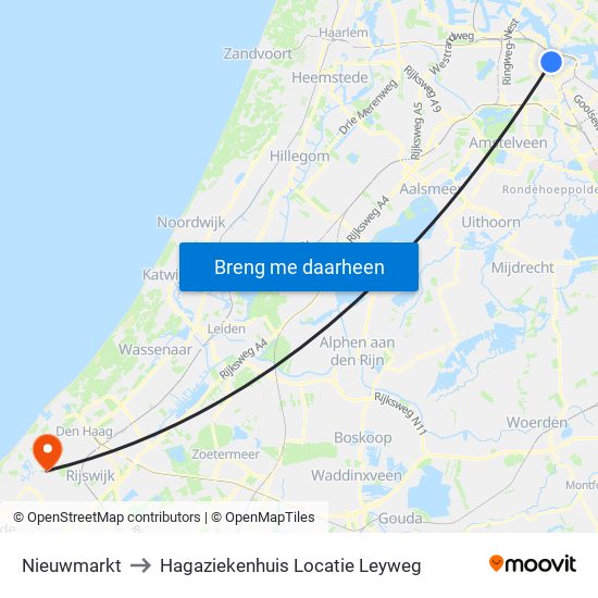 Nieuwmarkt to Hagaziekenhuis Locatie Leyweg map