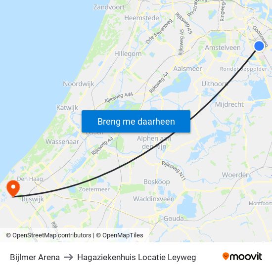 Bijlmer Arena to Hagaziekenhuis Locatie Leyweg map