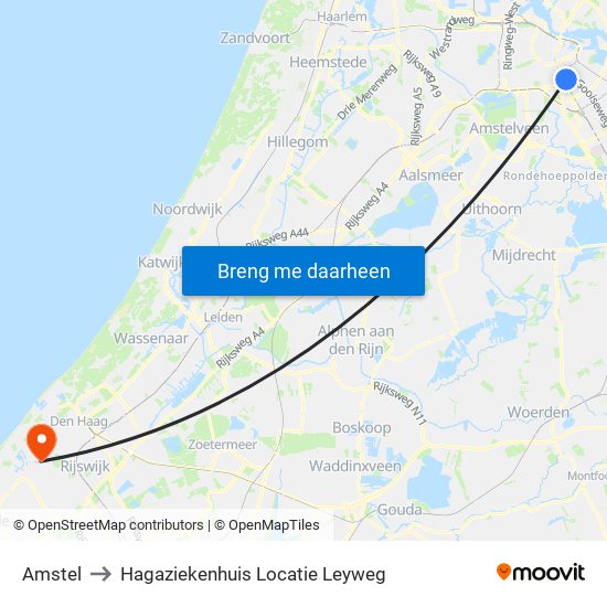 Amstel to Hagaziekenhuis Locatie Leyweg map