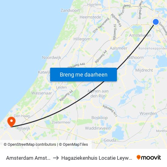 Amsterdam Amstel to Hagaziekenhuis Locatie Leyweg map