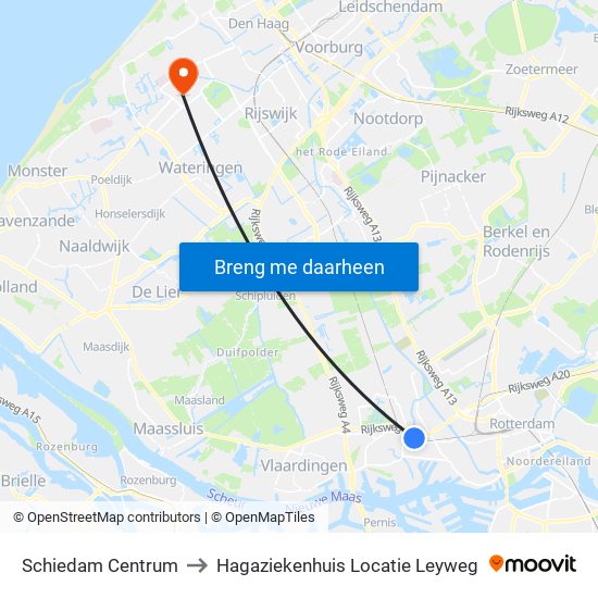 Schiedam Centrum to Hagaziekenhuis Locatie Leyweg map