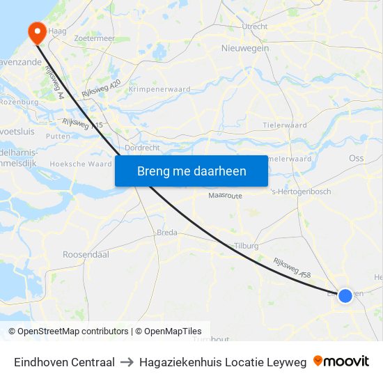 Eindhoven Centraal to Hagaziekenhuis Locatie Leyweg map
