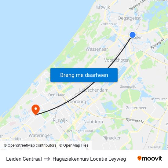 Leiden Centraal to Hagaziekenhuis Locatie Leyweg map